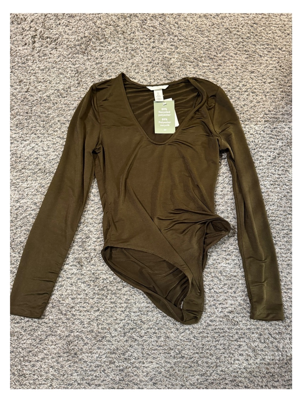 H&M women’s Olive Green Long-Sleeve Bodysuit -V Neck